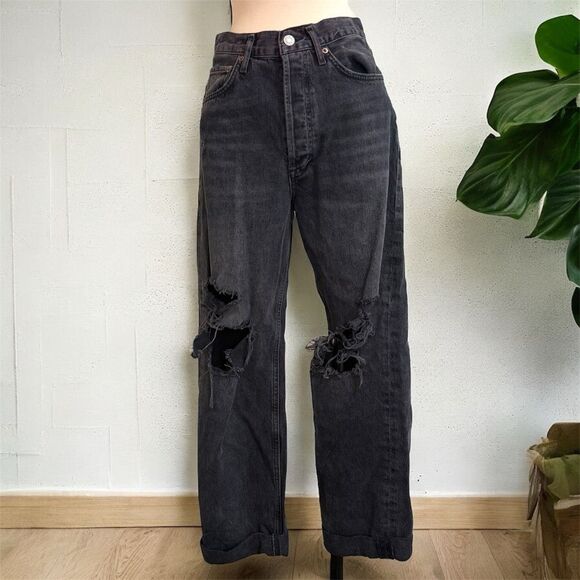 Agolde 90s Jeans Black Distressed High Waisted Straight 26” - Picture 1 of 8
